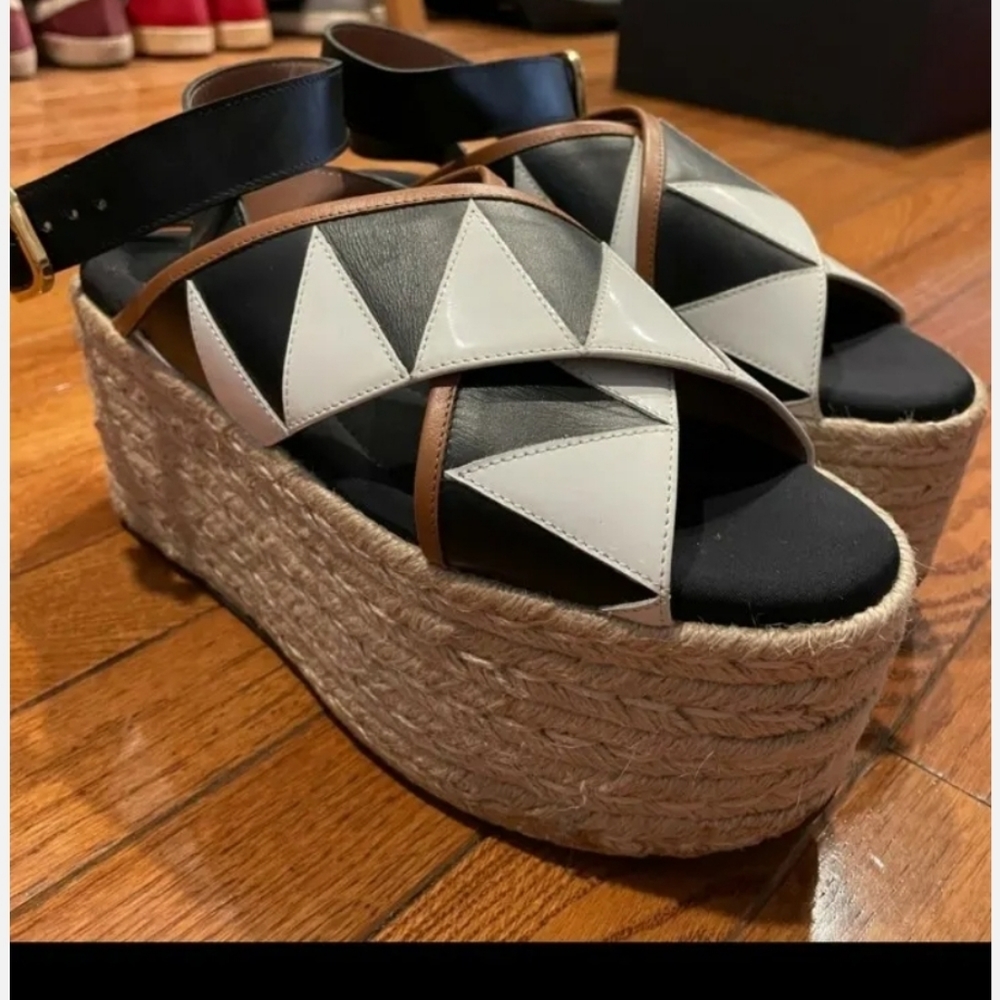 Marni Chevron Platform Espadrilles Ankle Strap Platform Sandals - Picture 4 of 5